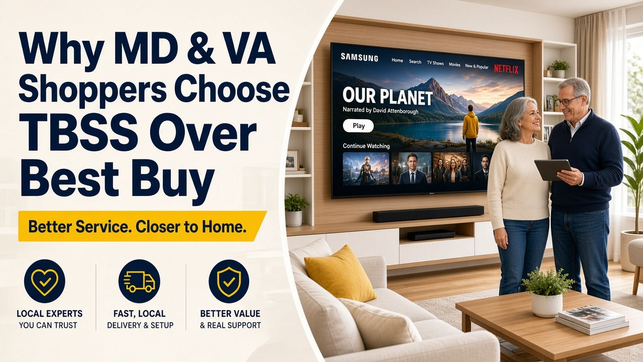 Why MD and VA shoppers choose The Big Screen Store over Best Buy — bright comparison hero