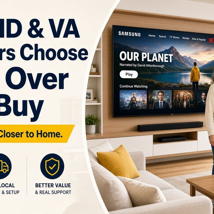 Why MD and VA shoppers choose The Big Screen Store over Best Buy — bright comparison hero