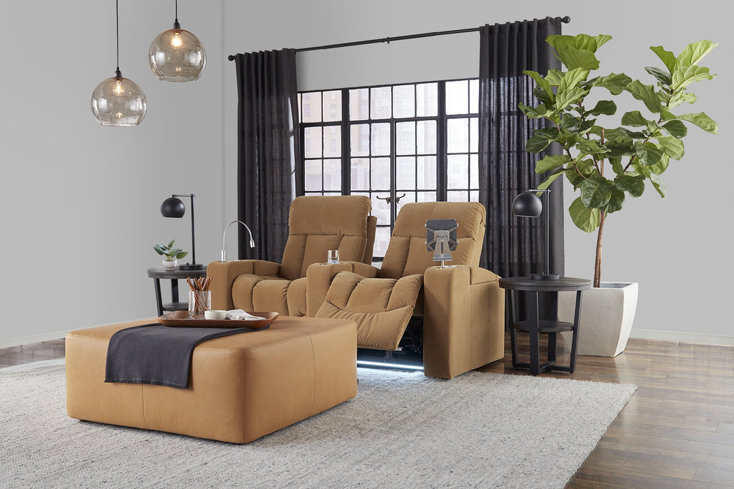 Palliser Paragon 41417 home theater seating in Arezzo Gold leather lifestyle setting