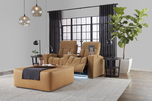Palliser Paragon 41417 home theater seating in Arezzo Gold leather lifestyle setting