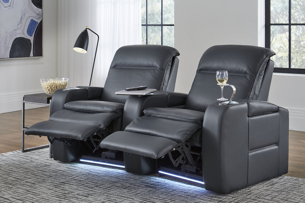 Palliser Vertex 41470 home theater seating in Evoque Atlantic leather reclined lifestyle
